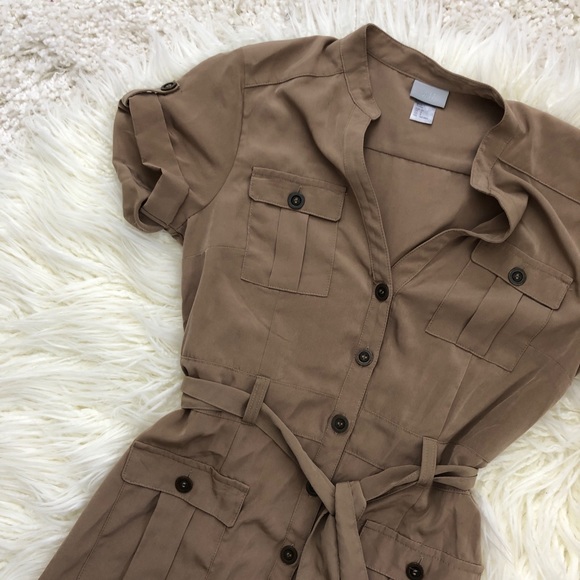 H&M Dresses & Skirts - H&M tan dress with wrap belt 8 buttons